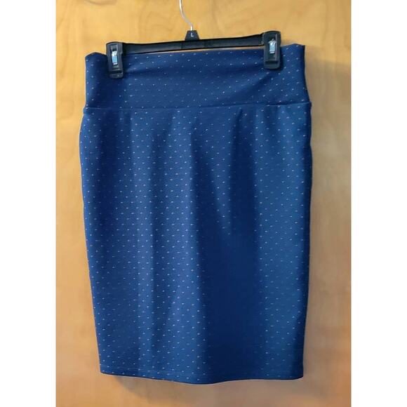 LuLaRoe Cassie Pencil Skirt Navy with Orange Dots - Picture 1 of 4
